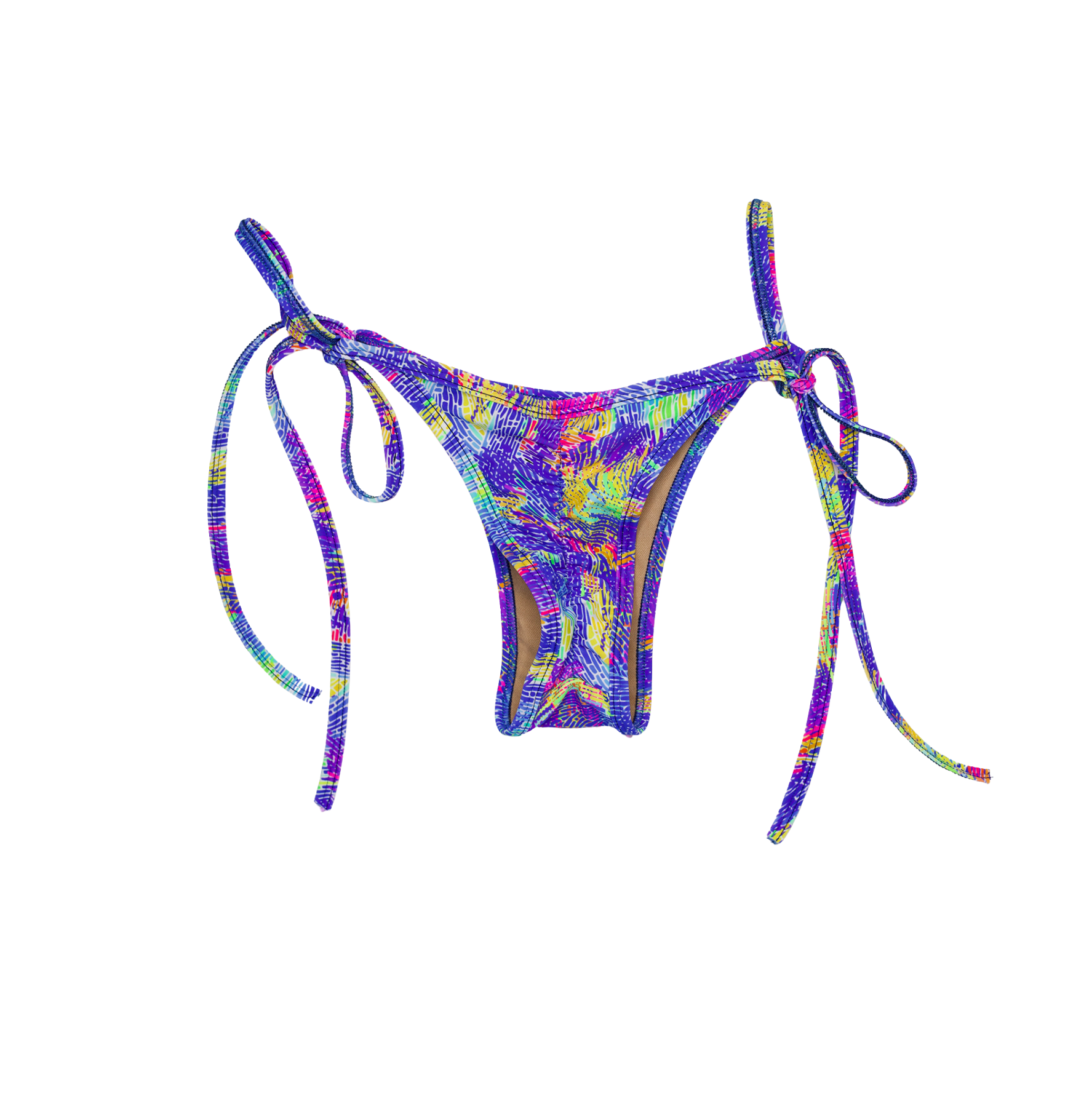 Electric Fiesta multicolor tie-side Brazilian bikini bottom with cheeky fit