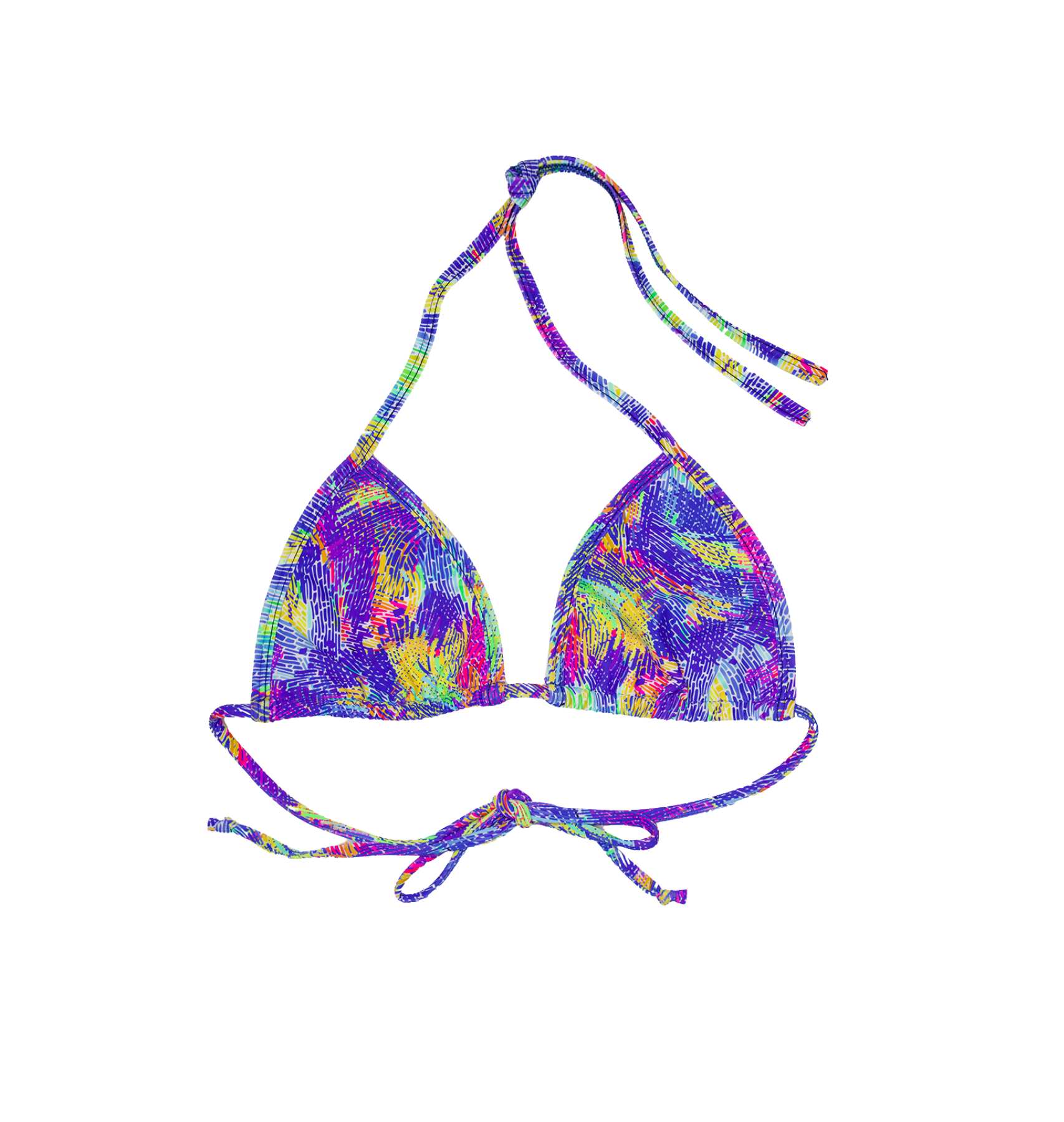Vibrant multicolor triangle bikini top, handmade festival swimwear