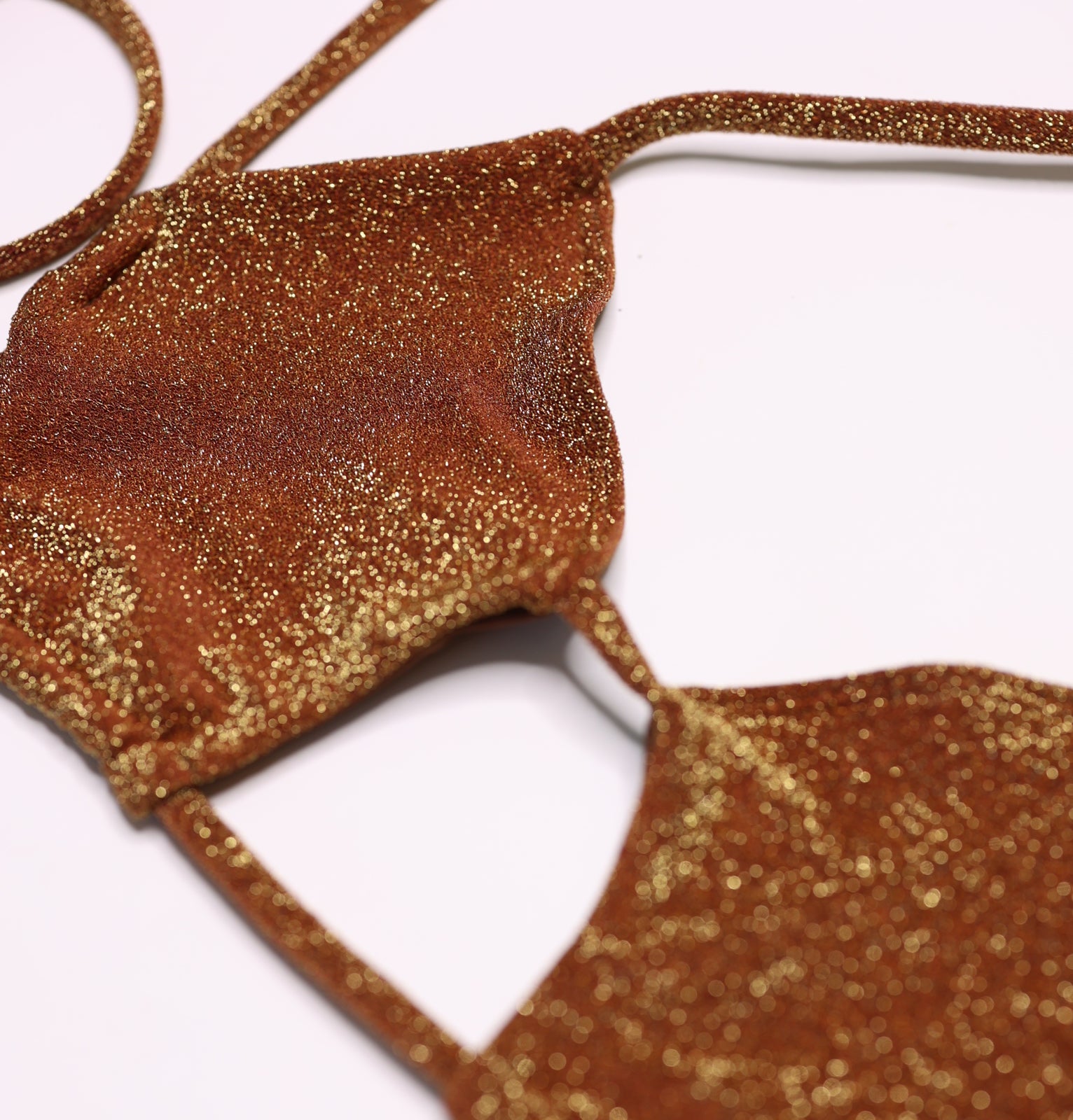 sparkle walnut gold fabric, brown sparkle bikini top