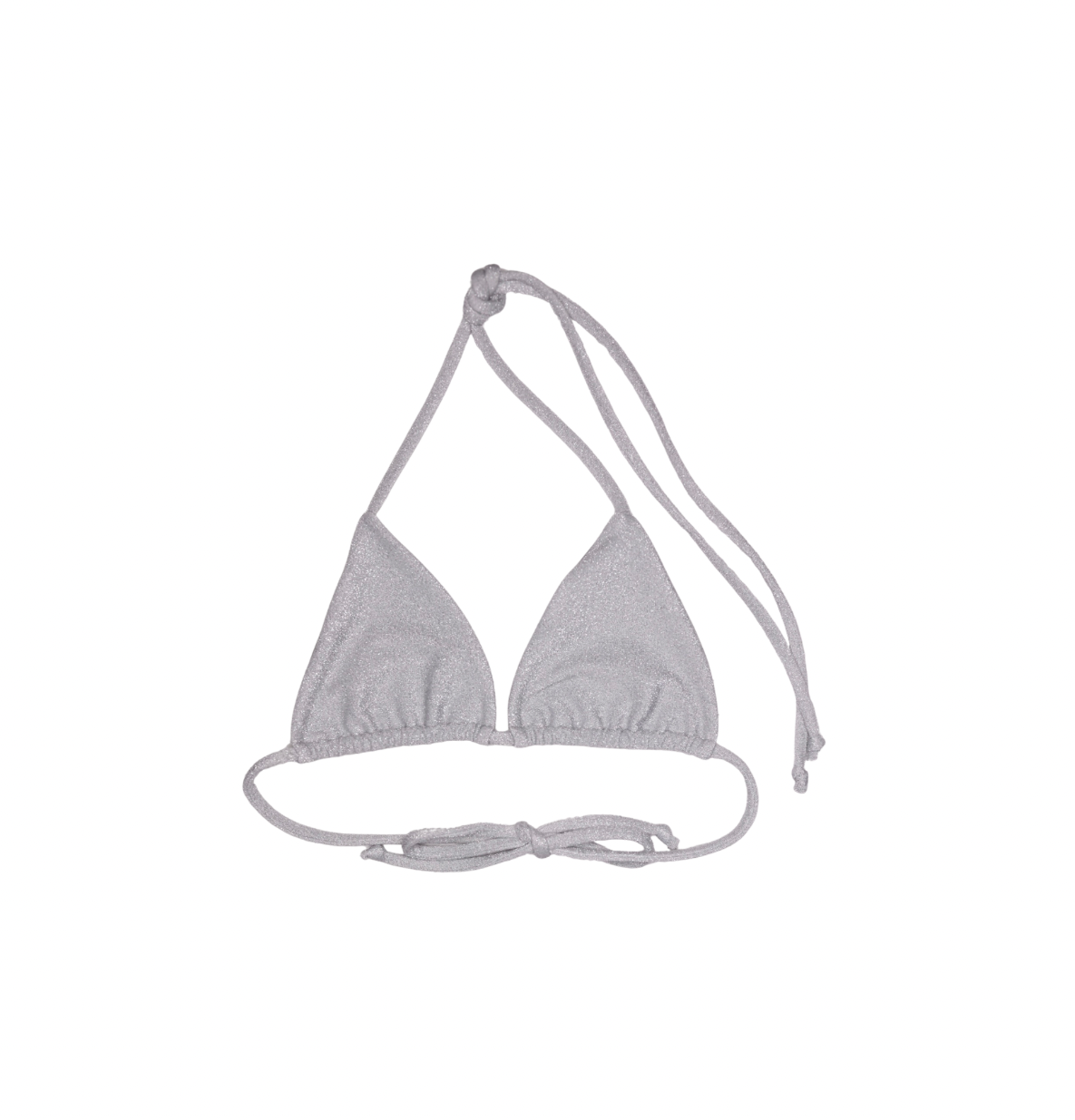 seamless triangle bikini top in sparkle white silver fabric