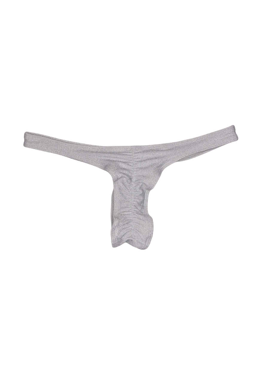 scrunch bikini bottom in sparkle white silver fabric