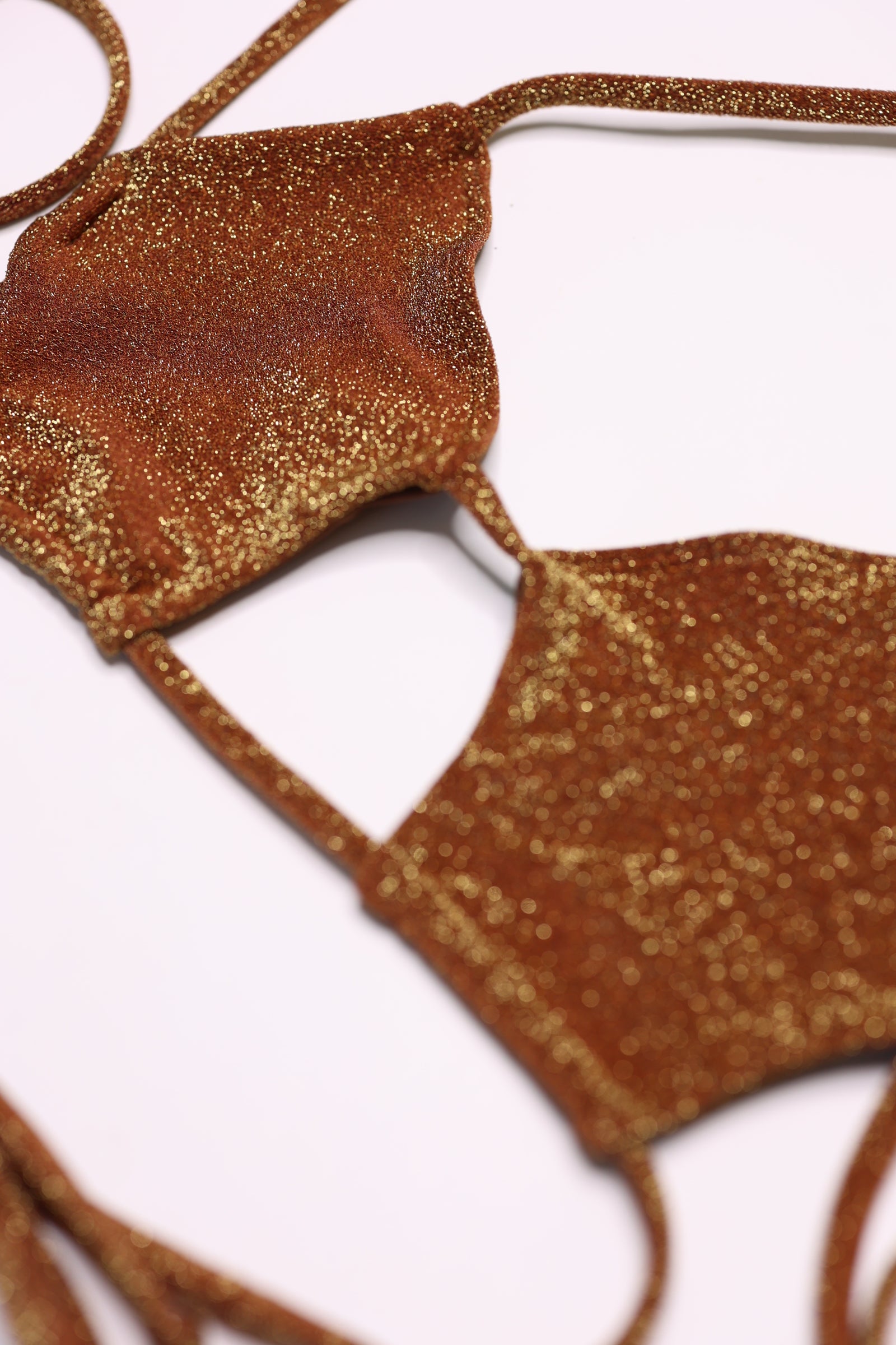 sparkle walnut gold fabric, brown sparkle bikini top