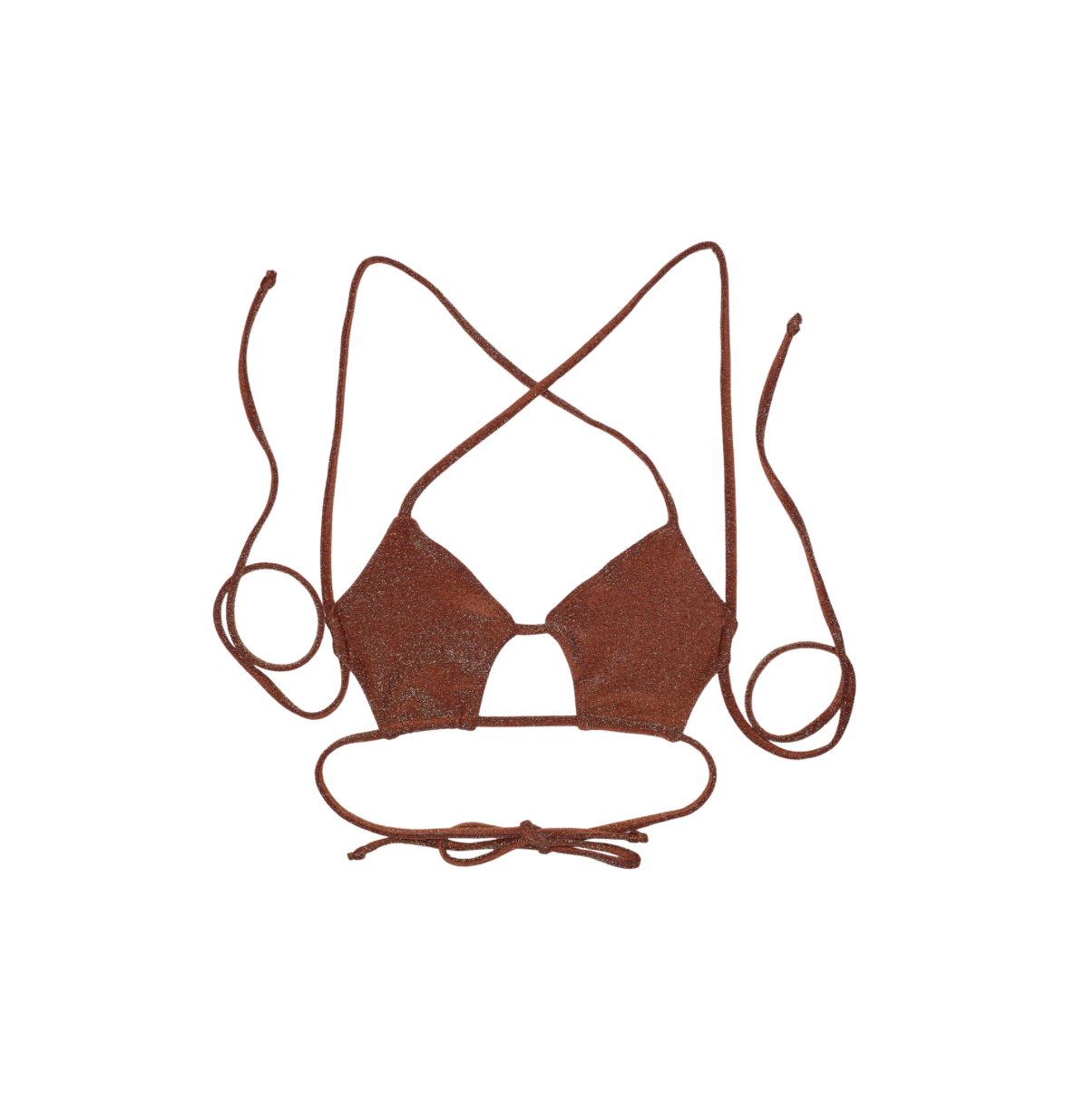 Diamond shaped bikini top in walnut gold sparkle fabric