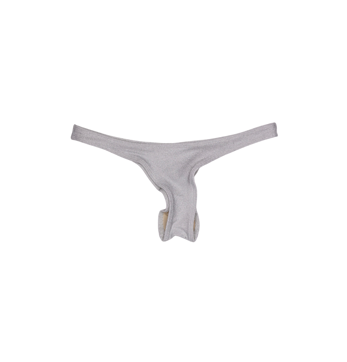 scrunch bikini bottom in sparkle white silver fabric